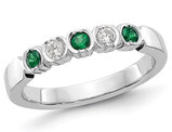 1/7 Carat (ctw) Emerald Band Ring in 14K White Gold with 1/10 Carat (ctw) Diamonds